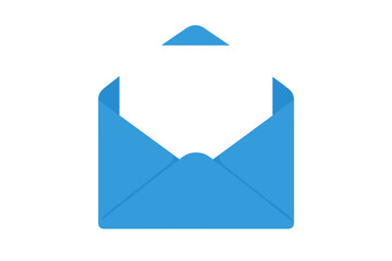 Open blue envelope displaying a blank white card for message or notification