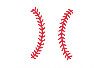 Detailed red baseball stitching laces graphic element isolated on white background