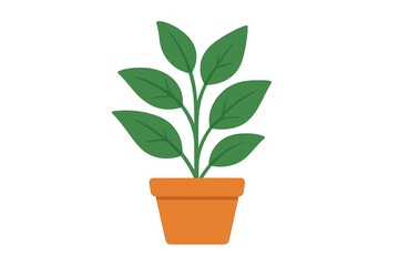 Stylized graphic representation of a small potted houseplant with lush green foliage growing in a terracotta pot