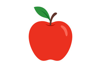 Bright red fruit with a brown stem and green leaf on a clean white background