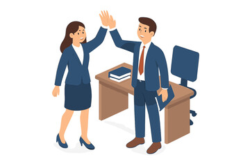 Obraz premium Professional colleagues celebrating achievement and collaboration with a high five
