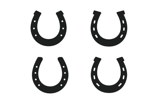 Four different styles of lucky horseshoe symbols for good fortune and traditional western themes