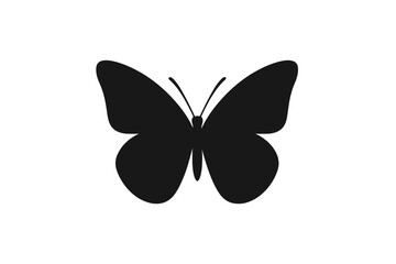 Minimalist black butterfly silhouette with antennae isolated on a clean white background