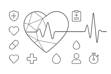 Cardiology and vital signs monitoring outline icons set for health and medical services