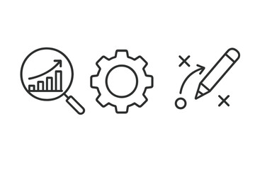 Line icons for business analysis process strategic planning and management concepts