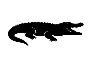 Black silhouette of large alligator or crocodile with menacing open mouth and sharp teeth