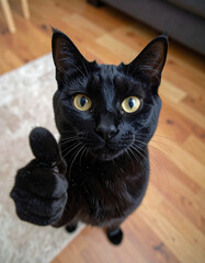 Black cat giving a thumbs up