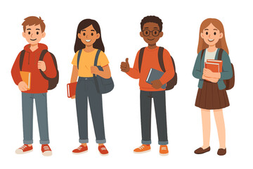 Naklejka premium Diverse group of students standing with backpacks and books ready for school