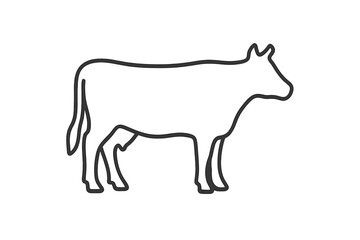 Minimalist black outline silhouette of a standing cow or beef cattle livestock animal