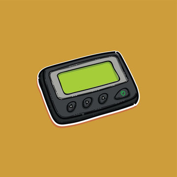Pocket digital pager or a beeper device isolated in orange background, One way pagers can only receive messages