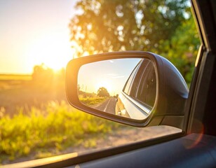 Sunset Road Trip - A Glimpse in the Cars Side Mirror.