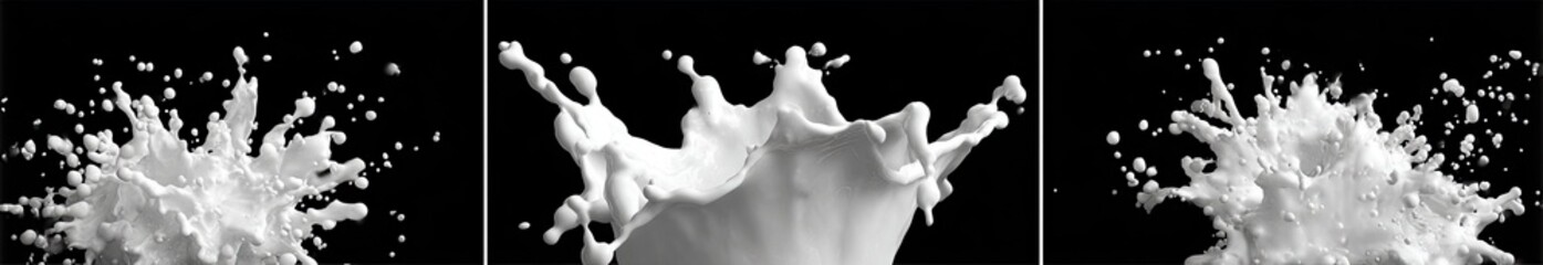 Milk splashes on black background