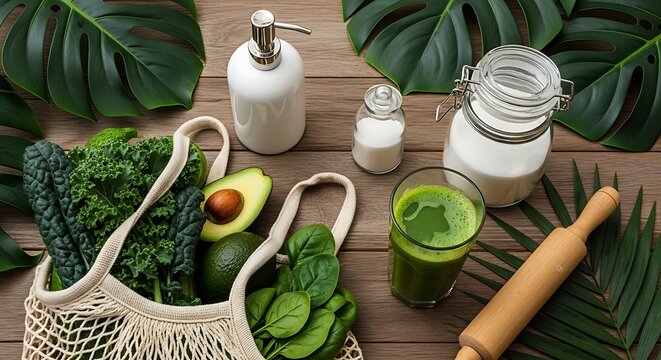 Healthy green smoothie prep