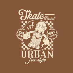 Skate Board Urban free Style retro vintage street wear look graphic tee design.eps