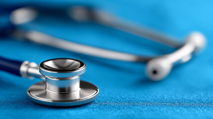 Sharp and realistic stethoscope composition on a vivid blue background, emphasizing healthcare, insurance announcements, patient information, and minimalistic medical branding with soft lighting