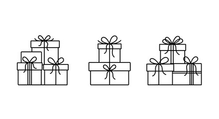 Delightful minimalist line art of stacked gift boxes with charming bows for festive occasions and celebrating loved ones with thoughtfulness