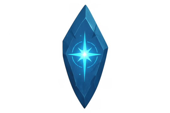 Blue magic crystal gem with glowing compass star
