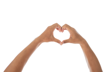 Two hands forming a heart shape on a transparent background. Perfect for use in designs related to love, care or valentine