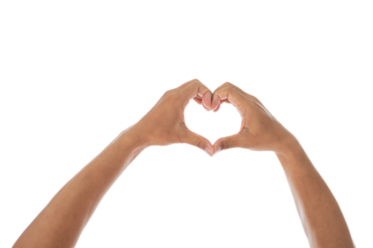 Two hands forming a heart shape on a transparent background. Perfect for use in designs related to love, care or valentine