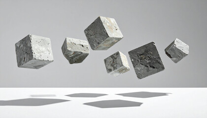 Floating concrete cubes casting shadows