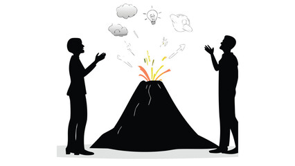 Dynamic illustration of a vibrant glowing volcano erupting with creative ideas and energy depicted in a sketch like artistic style