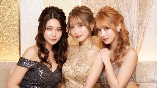 カメラを見つめる水商売の女性たち