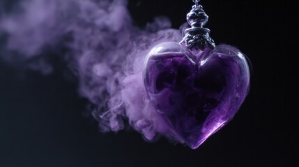 Mystical Heart Shape Formed From Smoke Rises From Potion Bottle in Dramatic Marketing Layout