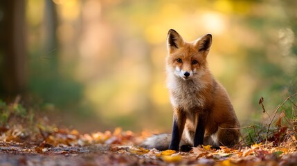 Obraz premium Charming fox portrait amidst vibrant autumn leaves a serene wildlife moment of gentle beauty