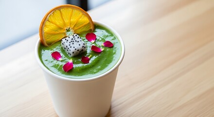 Green fruit smoothie in cup