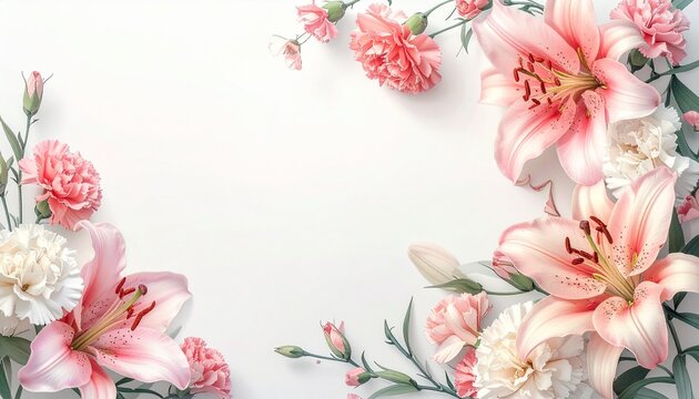 Elegant floral arrangement with pink lilies and carnations, perfect for a delicate background