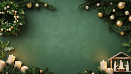 Elegant holiday season background with nativity scene and glowing candles for Christmas greetings, warm wishes, and celebrating the Yuletide spirit