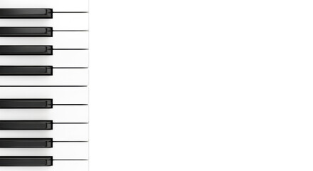 A precise close-up of classic black and white piano keys, pristine ivory-white and smooth matte black, vertically aligned on a transparent background with copy space, concept of musical fundamentals