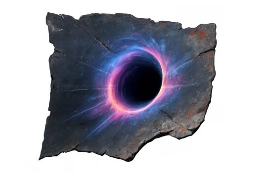 Black hole portal wormhole in space rock