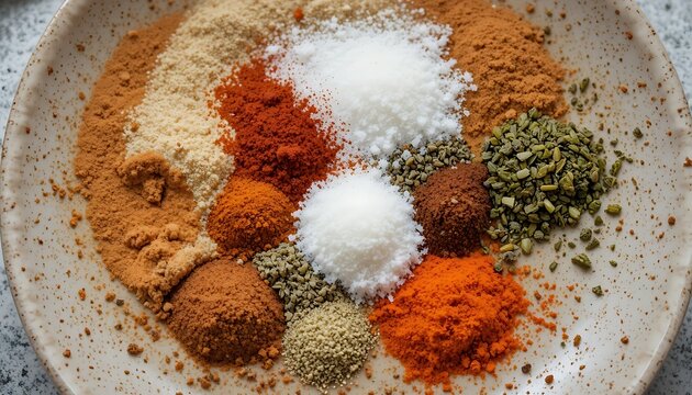 Close up of a mortar and pestle with a pile of dry yellow turmeric and brown cumin spices on a white background