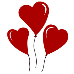 Three red heart balloons for celebration and romance