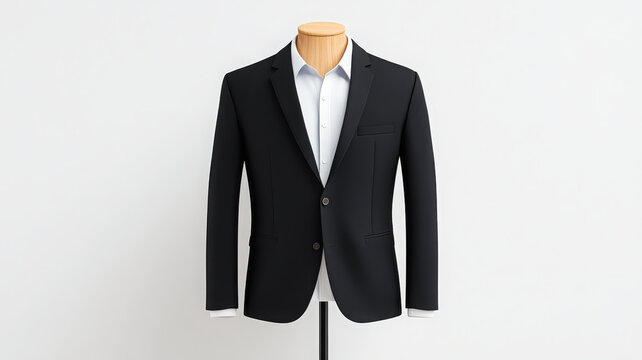 Black blazer, mannequin, white shirt, formal, modern, minimal style, isolated background