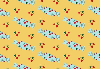 Cherry candy. Sweets. Seamless pattern on an isolated background.