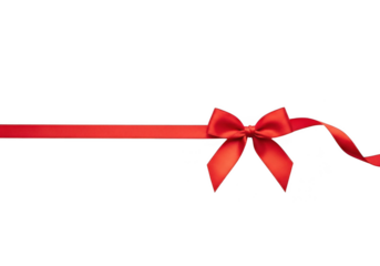 A bright red ribbon tied in a bow, isolated on transparent background grainy