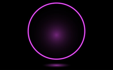 Glowing purple oval neon light frame on dark background