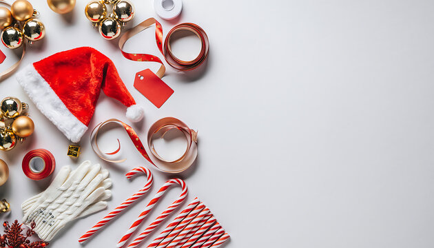 Festive Christmas Arrangement with Santa Hat, Candy Canes, and Golden Baubles for Holiday Cheer and Gift-Giving Inspiration or Seasonal Marketing Campaign