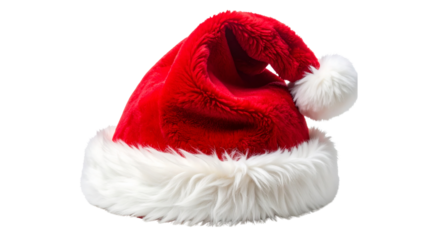 Red Santa Hat with White Fur Trim Isolated on Black Background