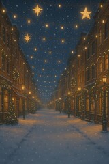 겨울 밤의 장식된 거리