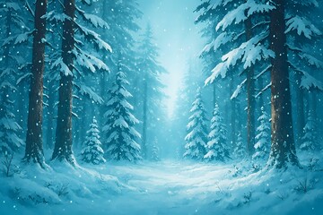 눈 내린 숲속의 고요한 풍경