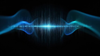 A blue audio wave visualization set against a black background A bright line runs across the center - Powered by Adobe