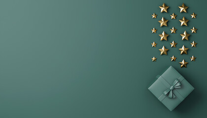 Elegant gift box with gold stars, perfect for holiday promotions, sophisticated branding, and festive marketing campaigns. Add a touch of magic to your projects