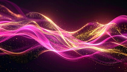 ピンクゴールドの粒子が流れる光の波が美しい背景