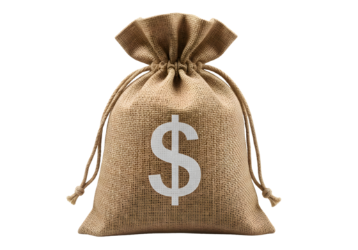 Burlap money bag with a prominent dollar sign - Powered by Adobe
