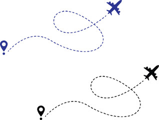 airplane bule black line path icons set vector illustration © Ammara