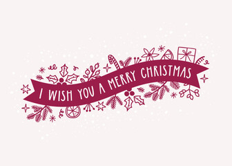 Merry Christmas and Happy New Year Card template. Trendy vintage style