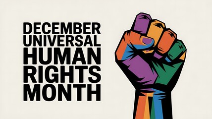 December universal human rights month celebrated with a powerful rainbow colored fist symbolizing unity and equality for all people
